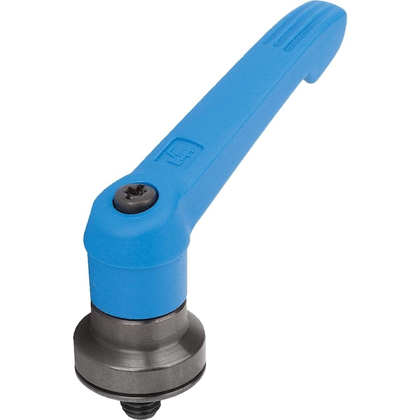 Adjustable Handle W Clamp Force Intensif Size:2 M08X10, Plastic Blue , Comp:Steel Black Oxidized